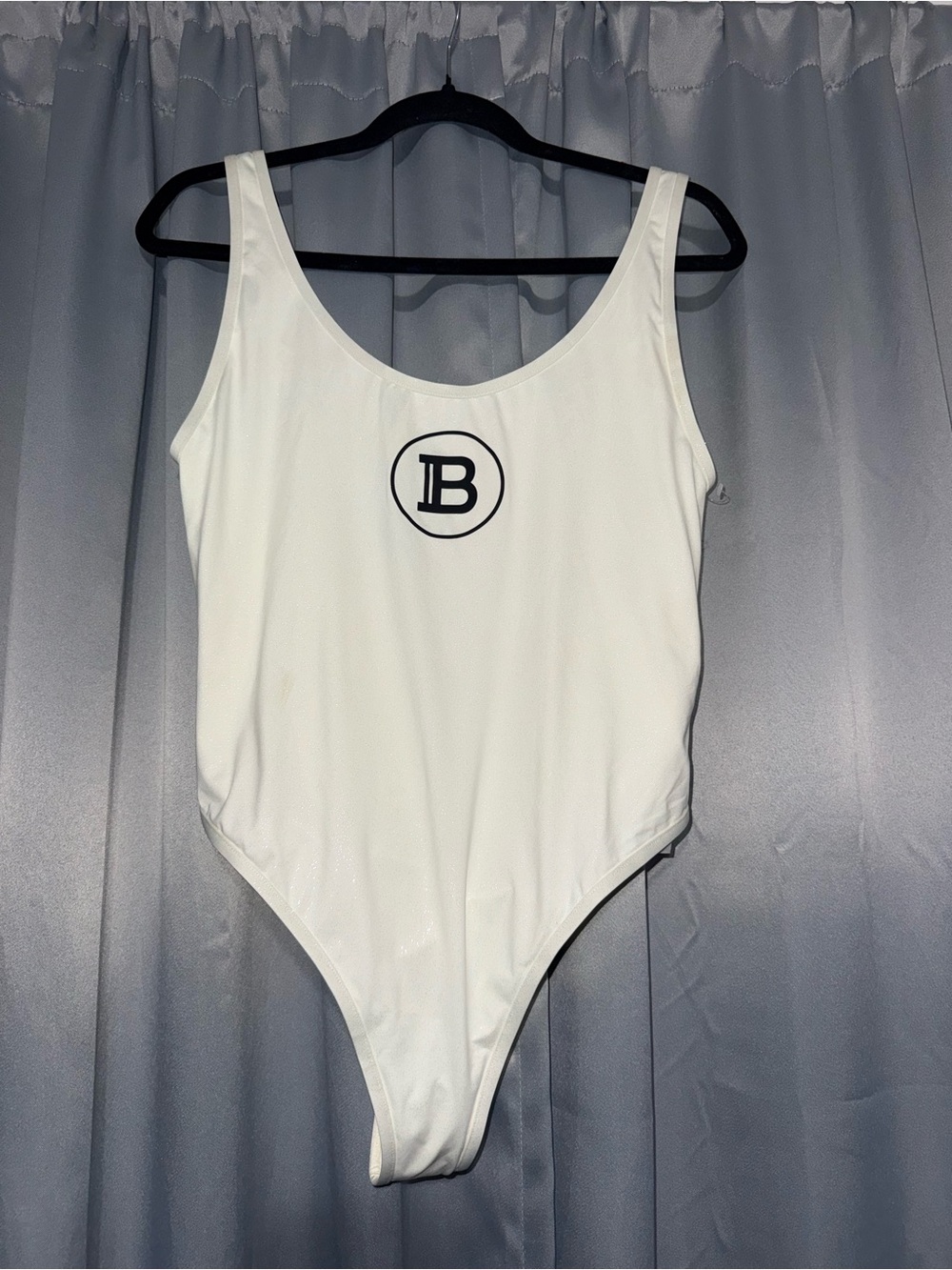 Balmain White Scoop-Neck One-Piece Swimsuit with Center Logo